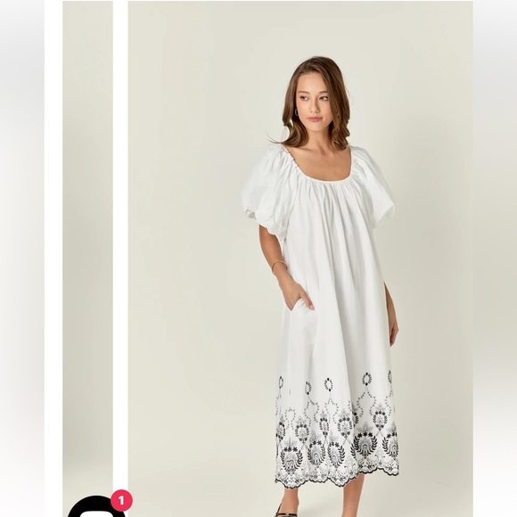 ⭐️NWT English Factory Embroidered Puffed Sleeve Midi Dress⭐️ - Picture 2 of 7